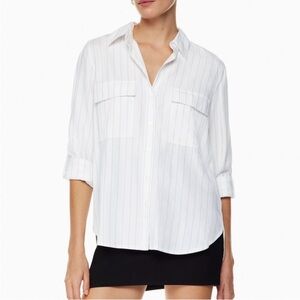 Aritzia Babaton Utility Button Down Shirt in a white and black stripe Small